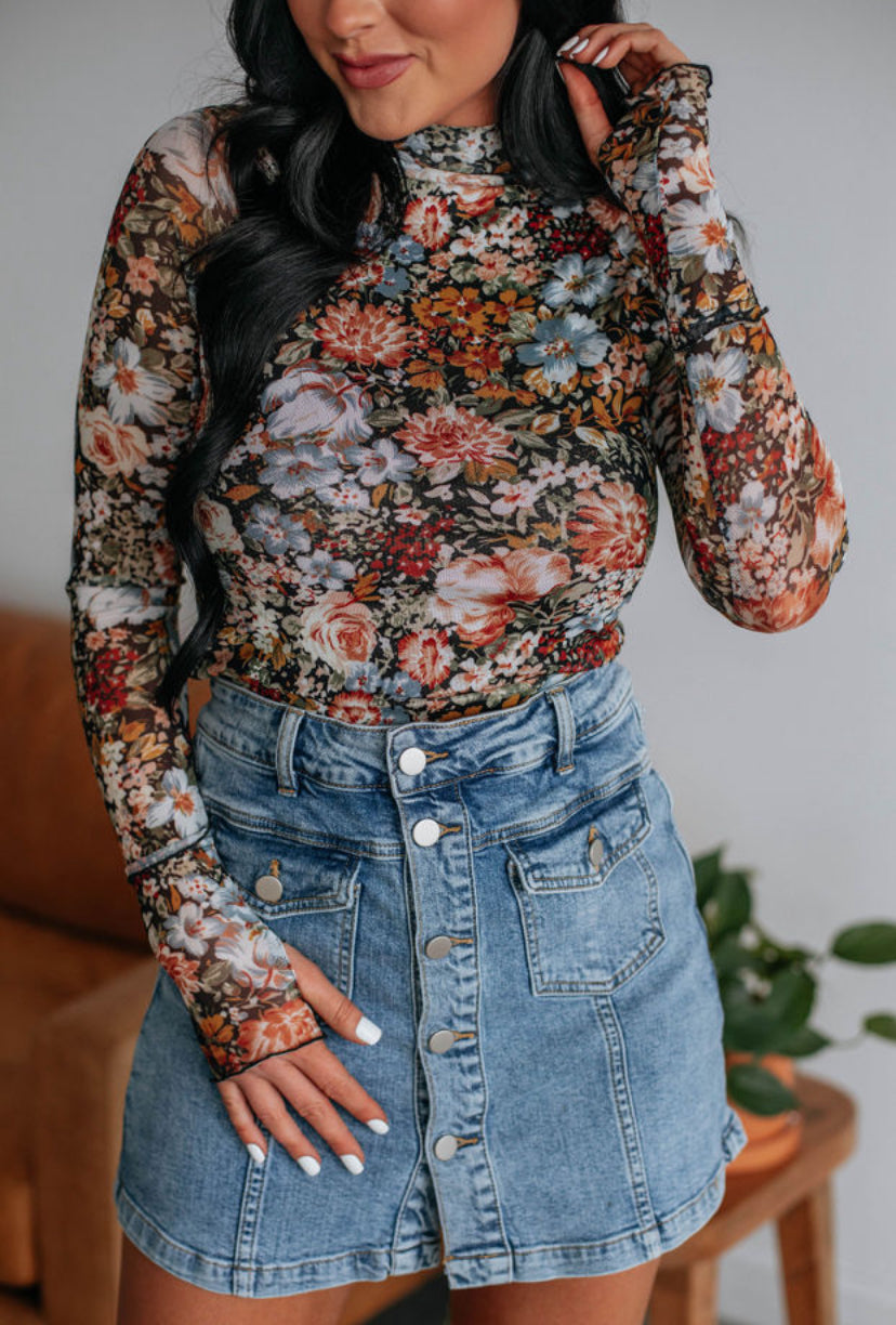 Black Floral Sheer Top