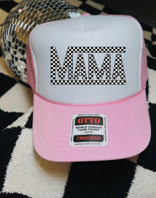 Pink Checkered Mama Trucker Hat